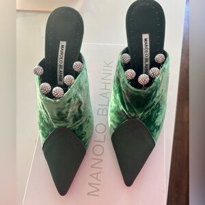 Manolo Blahnik Velvet Green Pumps